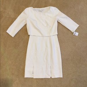 Trina Turk White Florence Popover Top Ponte Sheath